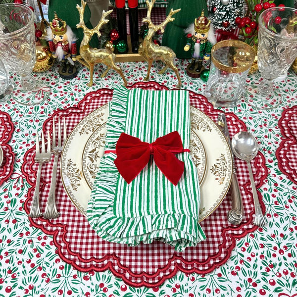 Green Stripes with Ruffle - Napkin (Set of 4)