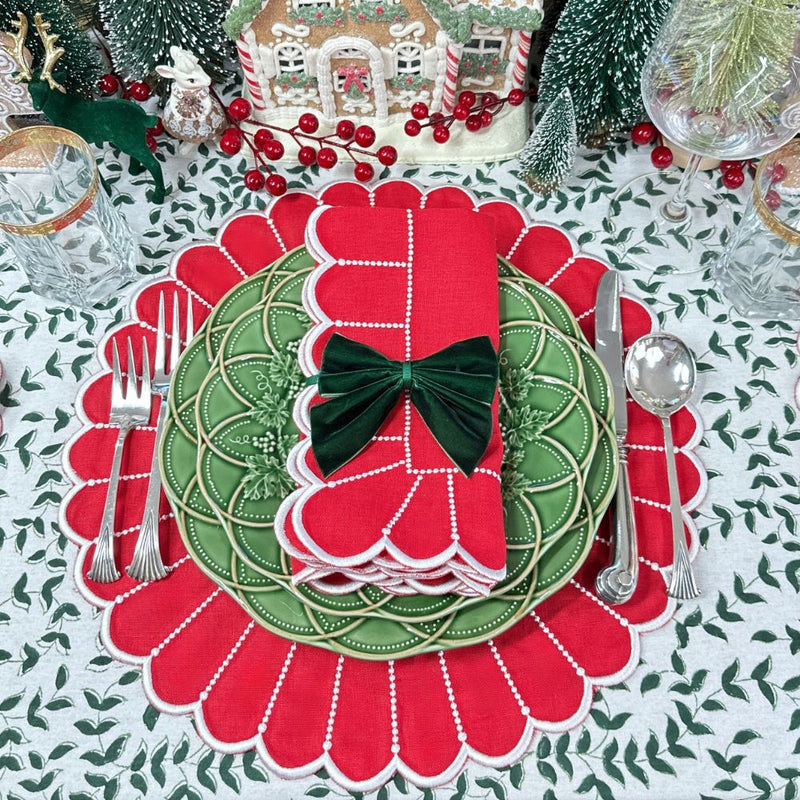 100% Linen - Studio Collection: Pippa Napkin - Red/White (Set of 4)