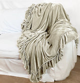 1 Unit-  Silk Velvet Isabella Tatter Ruffle Medium Throw - Champagne