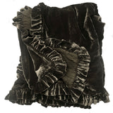 Colette Petite Silk Velvet Ruffle Linen Bed - Cacao