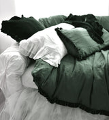 Colette Petite Silk Velvet Ruffle Linen Bed - Aloe