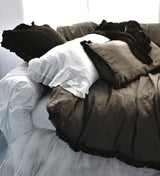 Colette Petite Silk Velvet Ruffle Linen Bed - Cacao