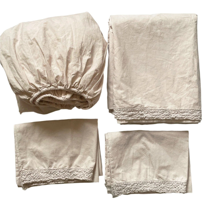 Crochet Edge Full 4 PC Poplin Sheet Set-Teastain