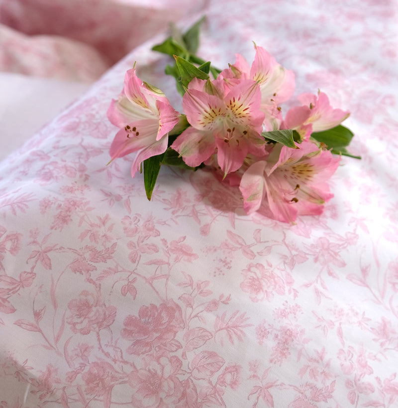 French Toile Fabric-Soft Rose