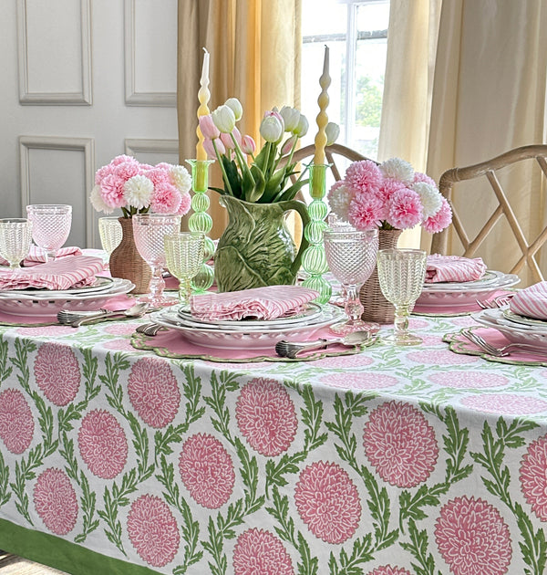 Pink and Green, Flowers & Vines - Tablecloth