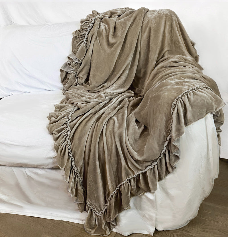 1 Unit-  Silk Velvet Tatter Ruffle Medium Throw - Natural