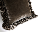 Isabella Tatter Velvet Ruffle Linen Toss Pillow - Cacao