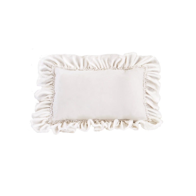 Isabella Tatter Velvet Ruffle Linen Toss Pillow - Crème