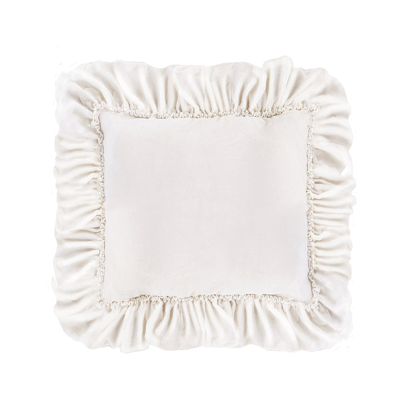 Isabella Tatter Velvet Ruffle Linen Toss Pillow - Crème