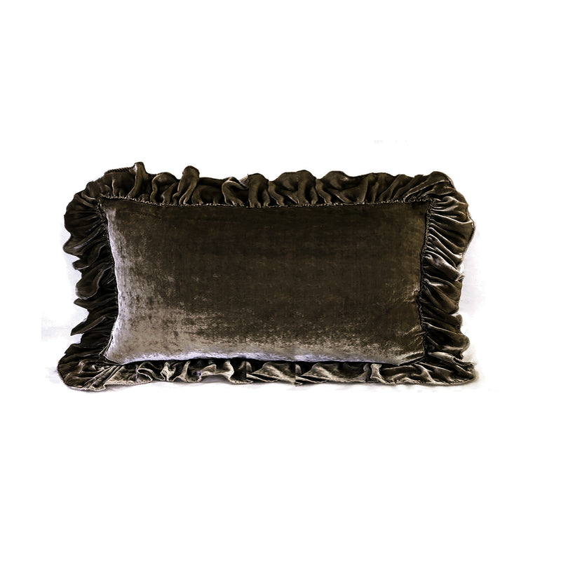 Isabella Tatter Velvet Ruffle Linen Toss Pillow - Cacao