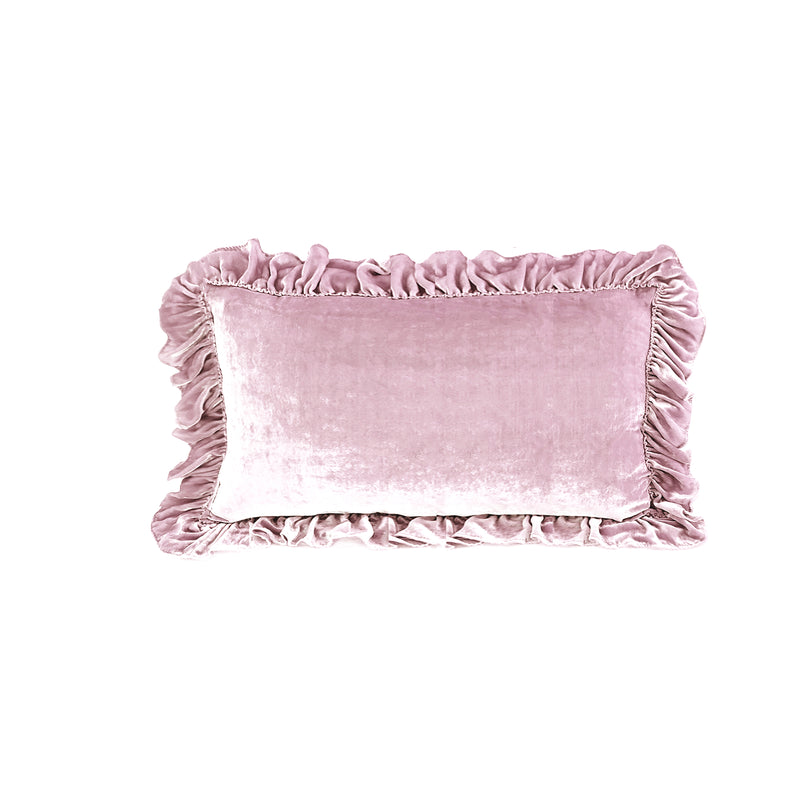 Isabella Tatter Velvet Ruffle Linen Toss Pillow - Rose