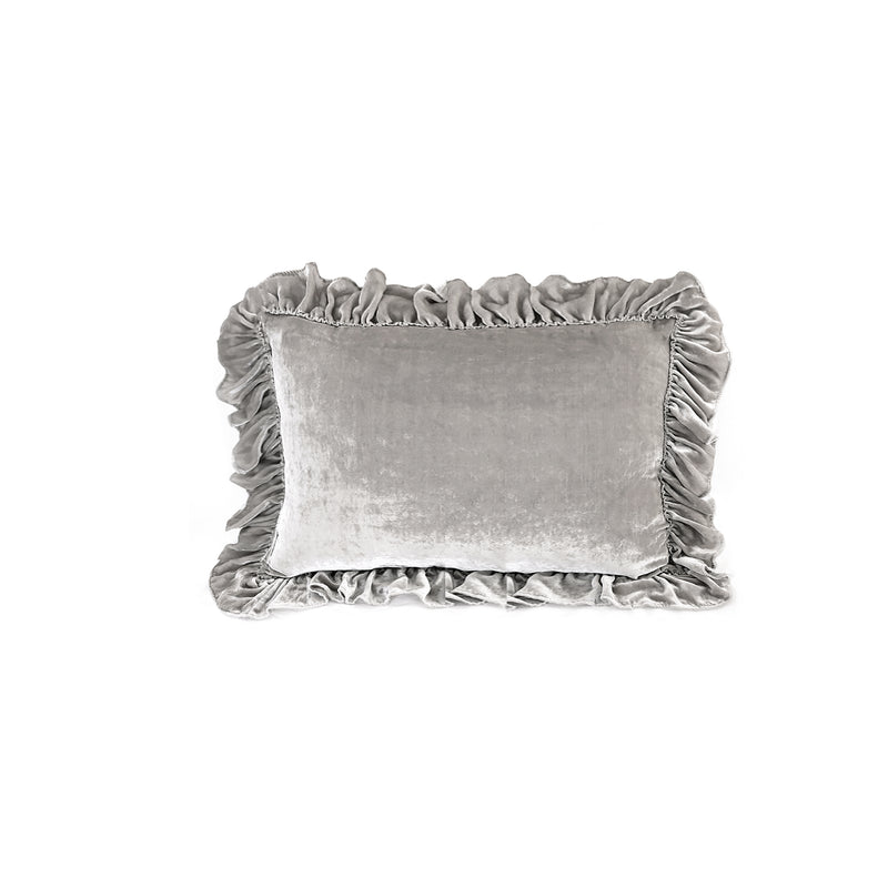 Isabella Tatter Velvet Ruffle Linen Toss Pillow - Mist