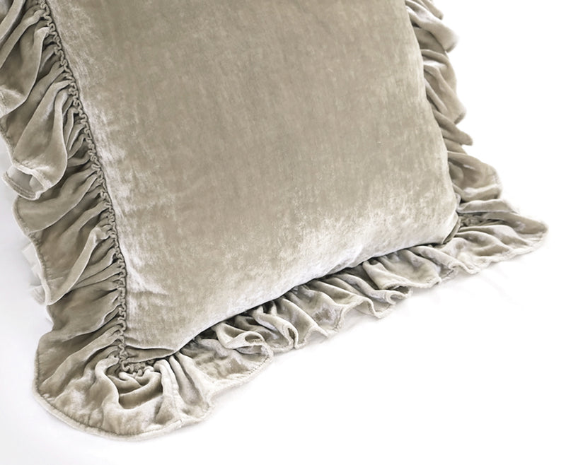 Isabella Tatter Velvet Ruffle Linen Toss Pillow - Champagne