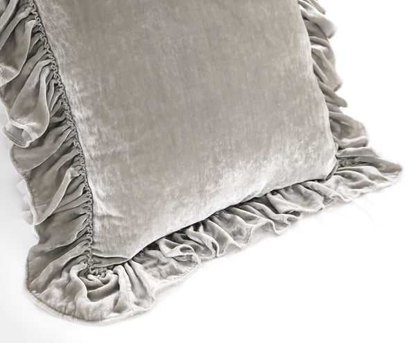 Isabella Tatter Velvet Ruffle Linen Toss Pillow - Mist