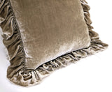 Isabella Tatter Velvet Ruffle Linen Toss Pillow - Natural