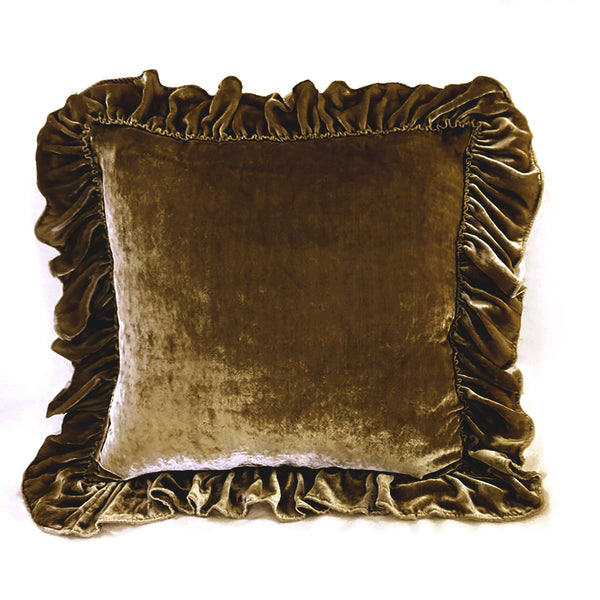 Isabella Tatter Velvet Ruffle Linen Toss Pillow - Topaz