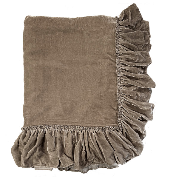 1 Unit-  Silk Velvet Tatter Ruffle Medium Throw - Natural