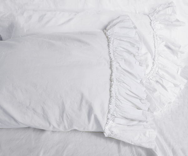Clementine Tatter Ruffle PIllowcase  - Creme or White