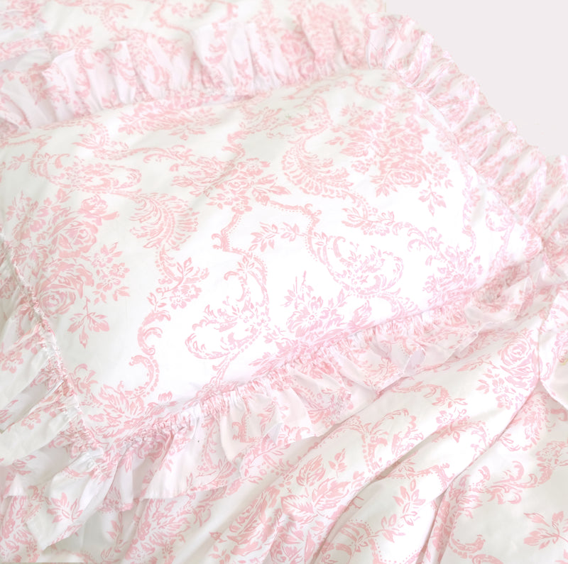 3 PC Set-Trellis Tatter Ruffle F/QN Duvet + 2 Tatter Euros - Soft Pink