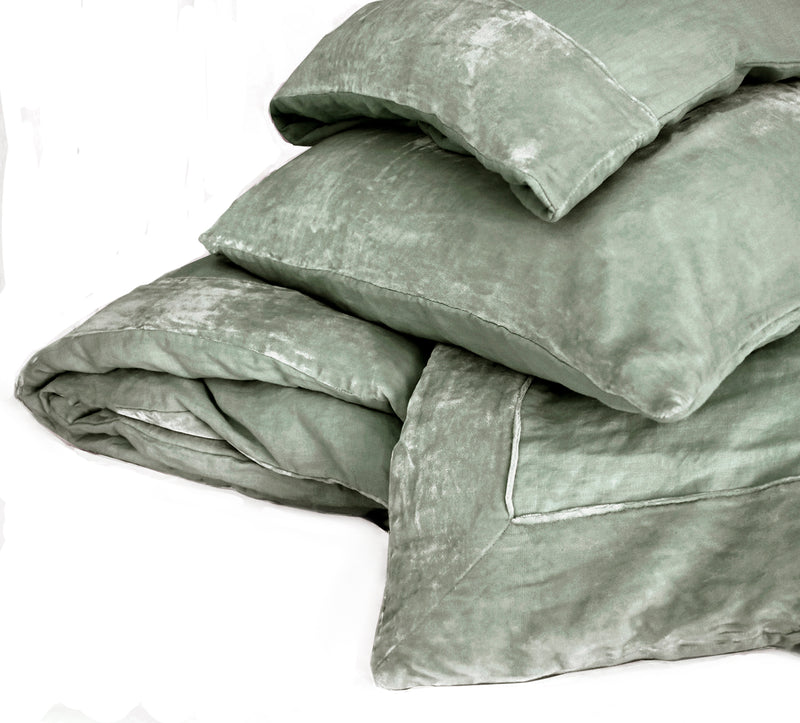 Velvet Border Linen Bedding - Sage