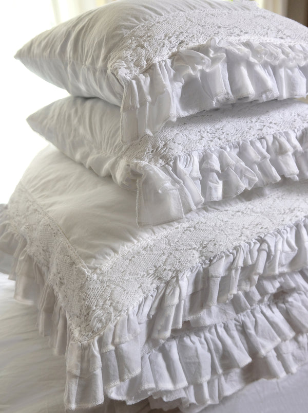 Ambrosia Crochet Ruffle Duvet Collection - White - Linen Salvage Et Cie