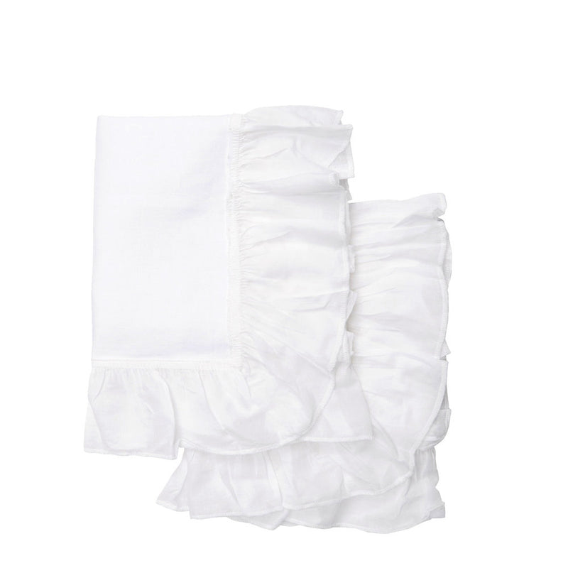 Mina Voile Ruffle Cotton Poplin Sham-White - Linen Salvage Et Cie
