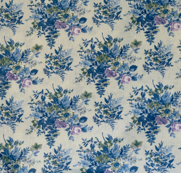 Auberge Floral Fabric -Sky - Linen Salvage Et Cie