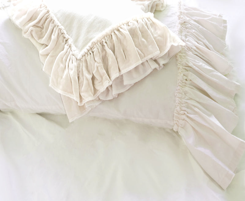 Clementine Tatter Ruffle PIllowcase Sample -White - Linen Salvage Et Cie