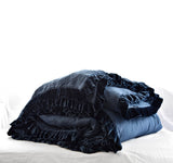 Petite Silk Velvet Ruffle Linen Collection - Indigo - Linen Salvage Et Cie