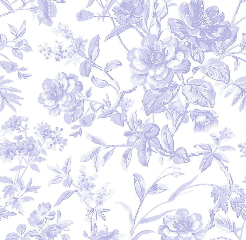 French Toile Printed Fabric- Lilac - Linen Salvage Et Cie