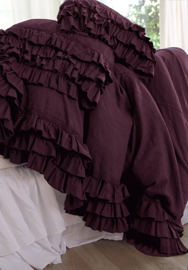 Gypsy Ruffle Linen Collection - Aubergine - Linen Salvage Et Cie