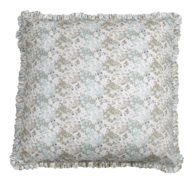 NEW! Patchwork Ruffle Euro Sham -Soft Sage - Linen Salvage Et Cie