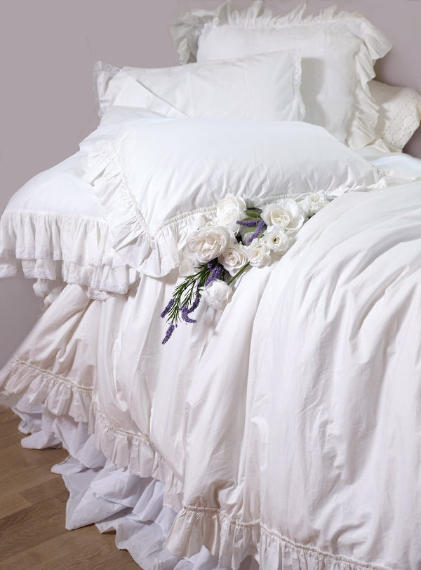 Clementine Tatter Ruffle Full / Queen Duvet Set -White - Linen Salvage Et Cie